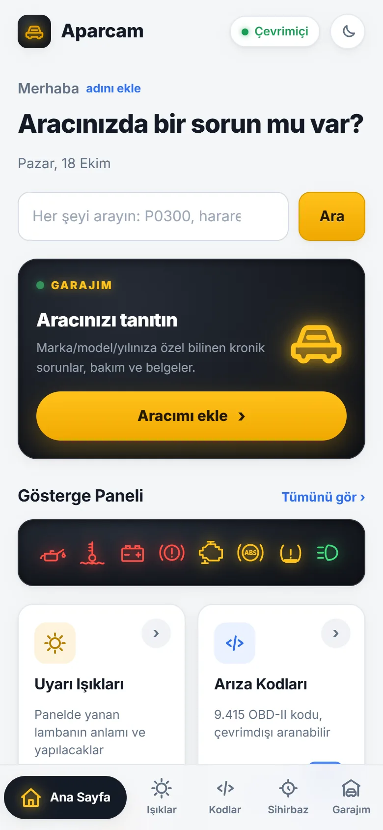Aparcam ana ekranı