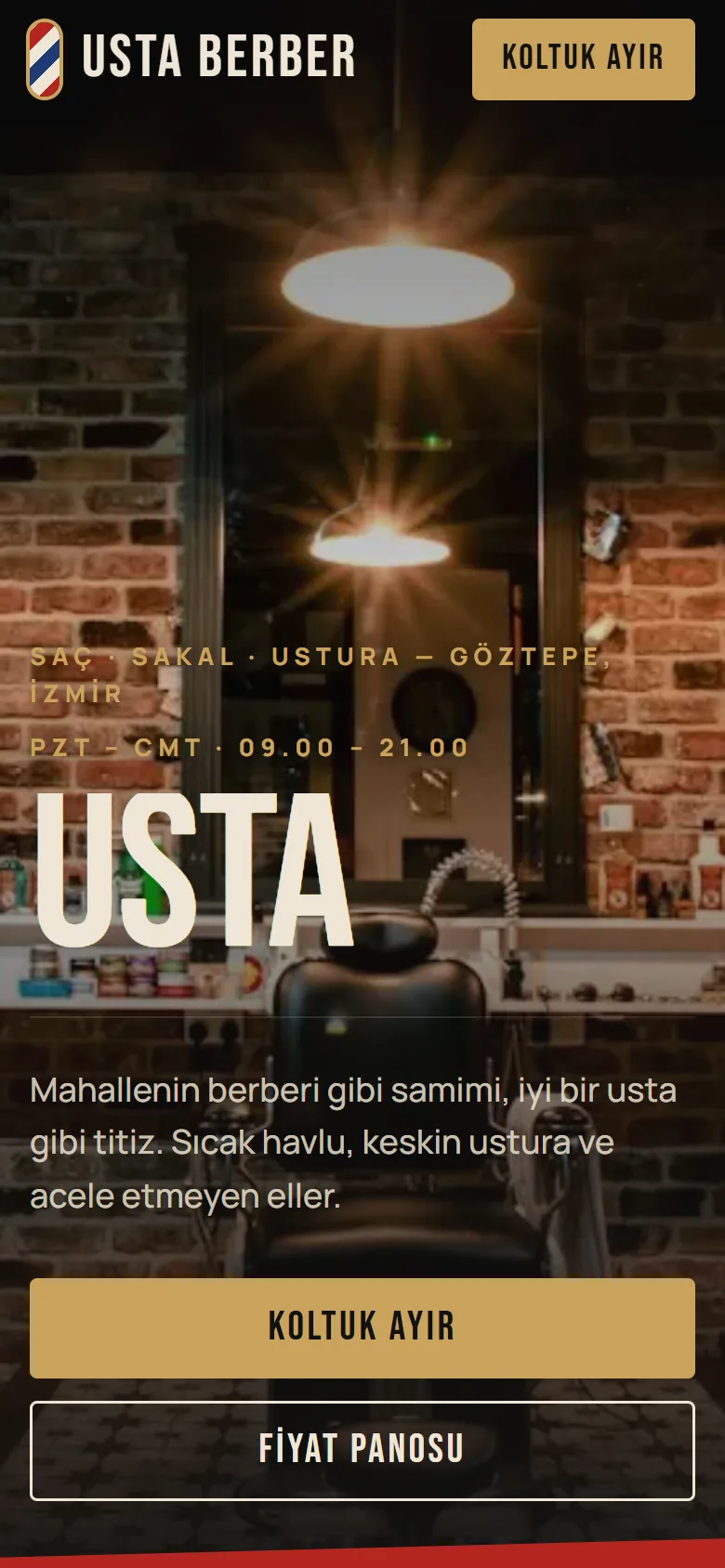 Usta Berber telefon görünümü