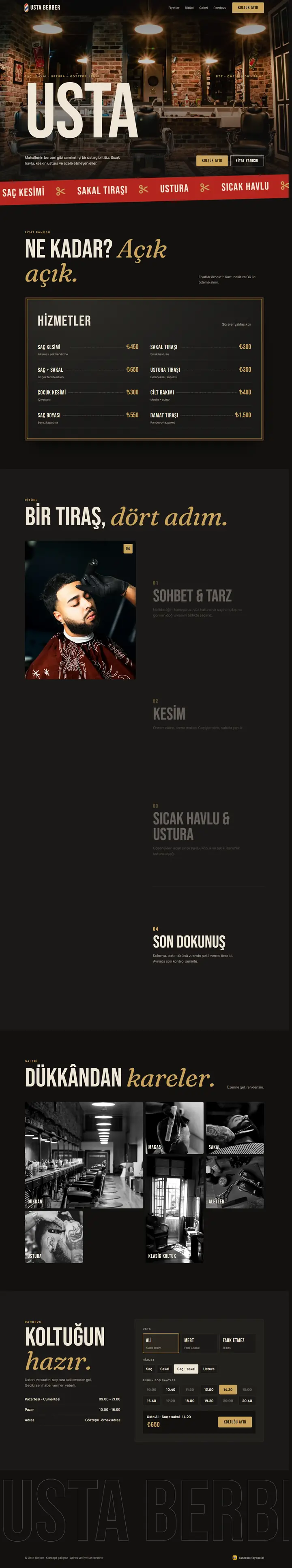Usta Berber web sitesinin tam sayfa görünümü