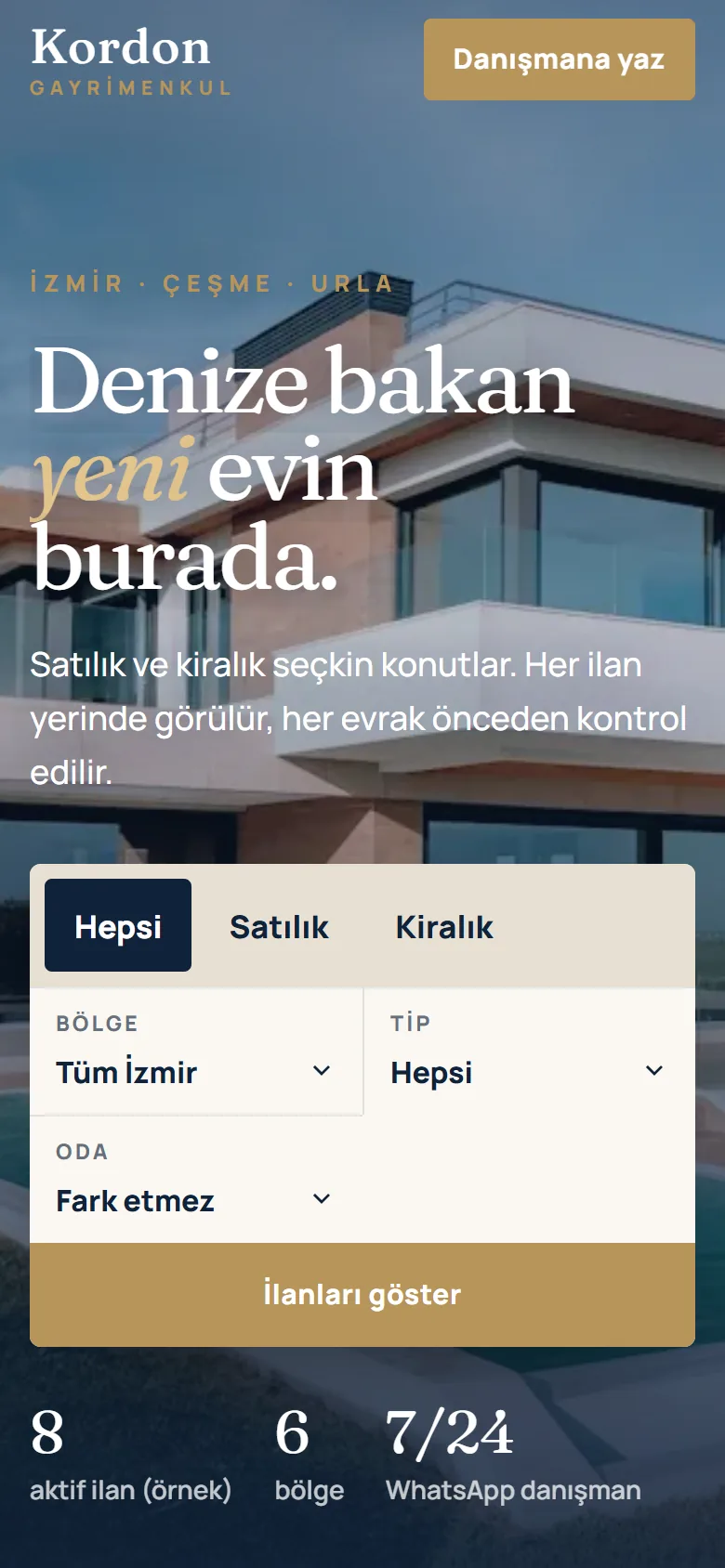 Kordon Gayrimenkul telefon görünümü