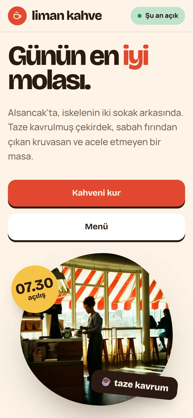 Liman Kahve telefon görünümü
