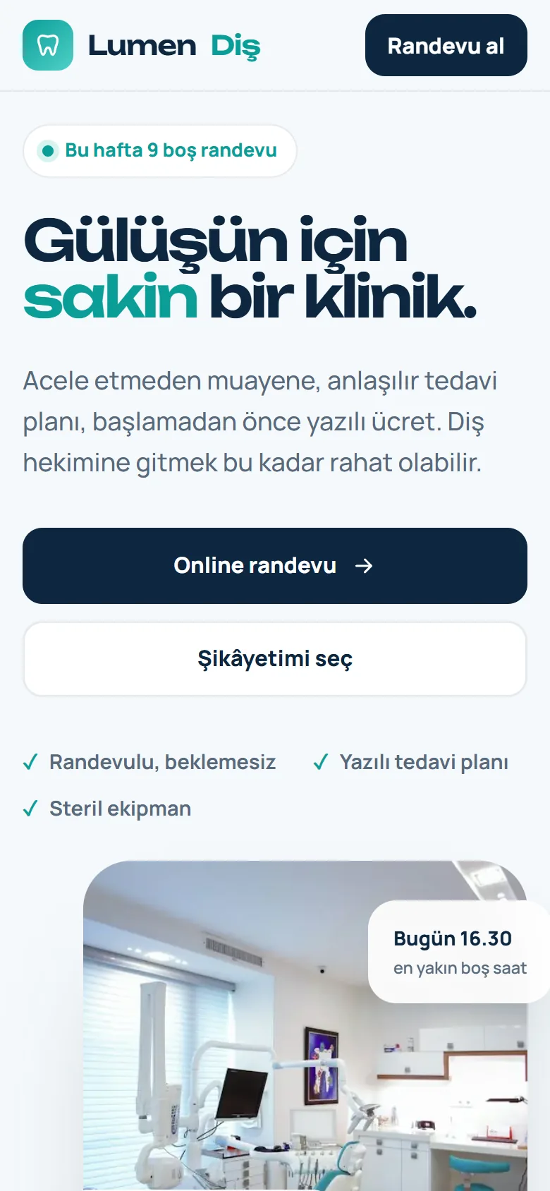 Lumen Diş Kliniği telefon görünümü