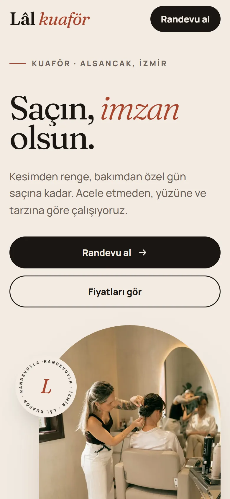 Lâl Kuaför telefon görünümü