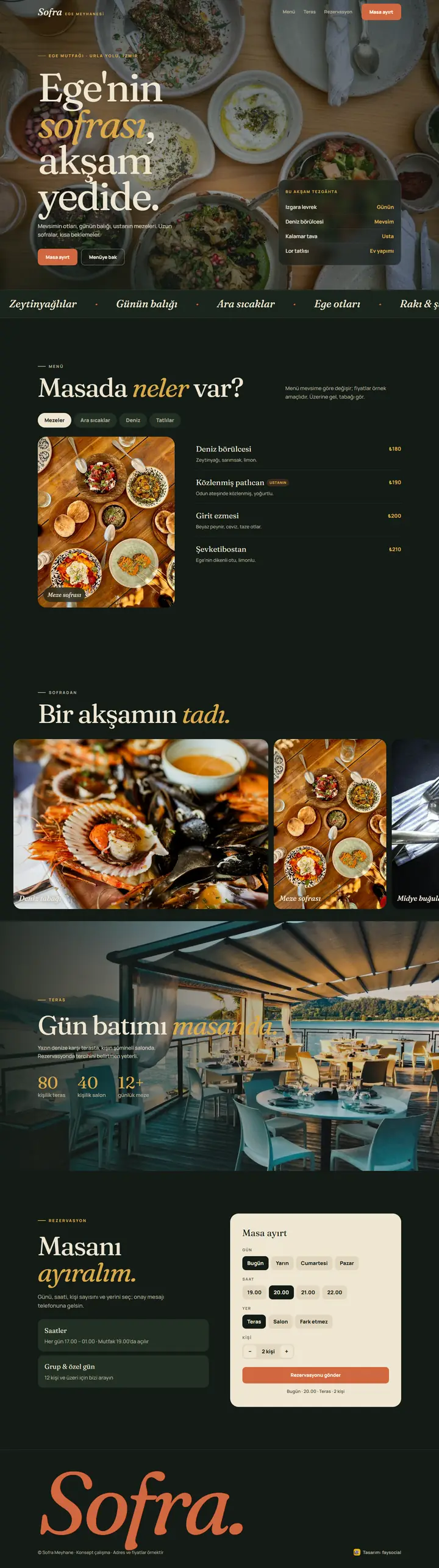 Sofra Meyhane web sitesinin tam sayfa görünümü